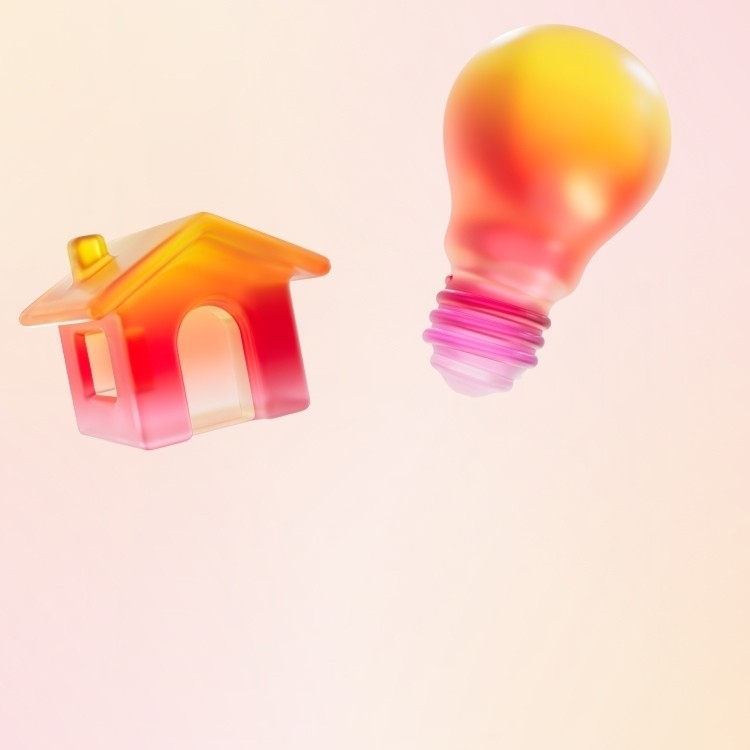 banner home page uma casa e uma lâmpada a laranja